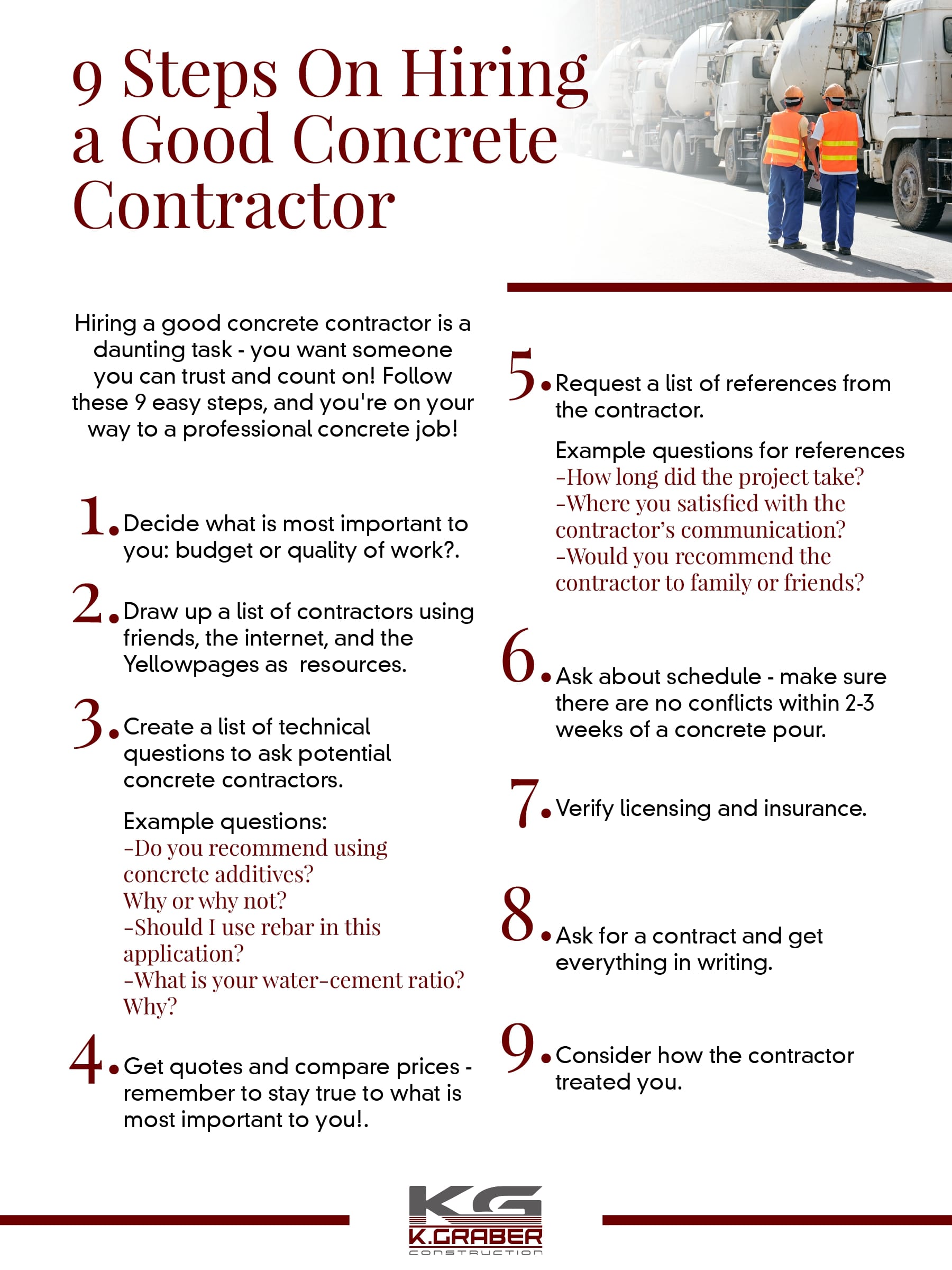 concrete contractor checklist